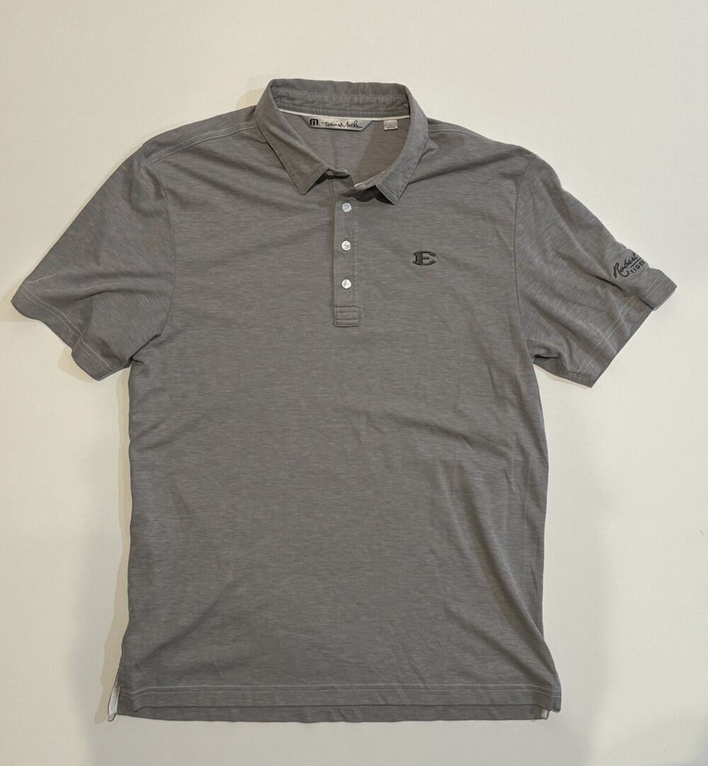 Travis Mathew Golf Polo Shirt Men Large Gray Four Button Short Sleeve Logo